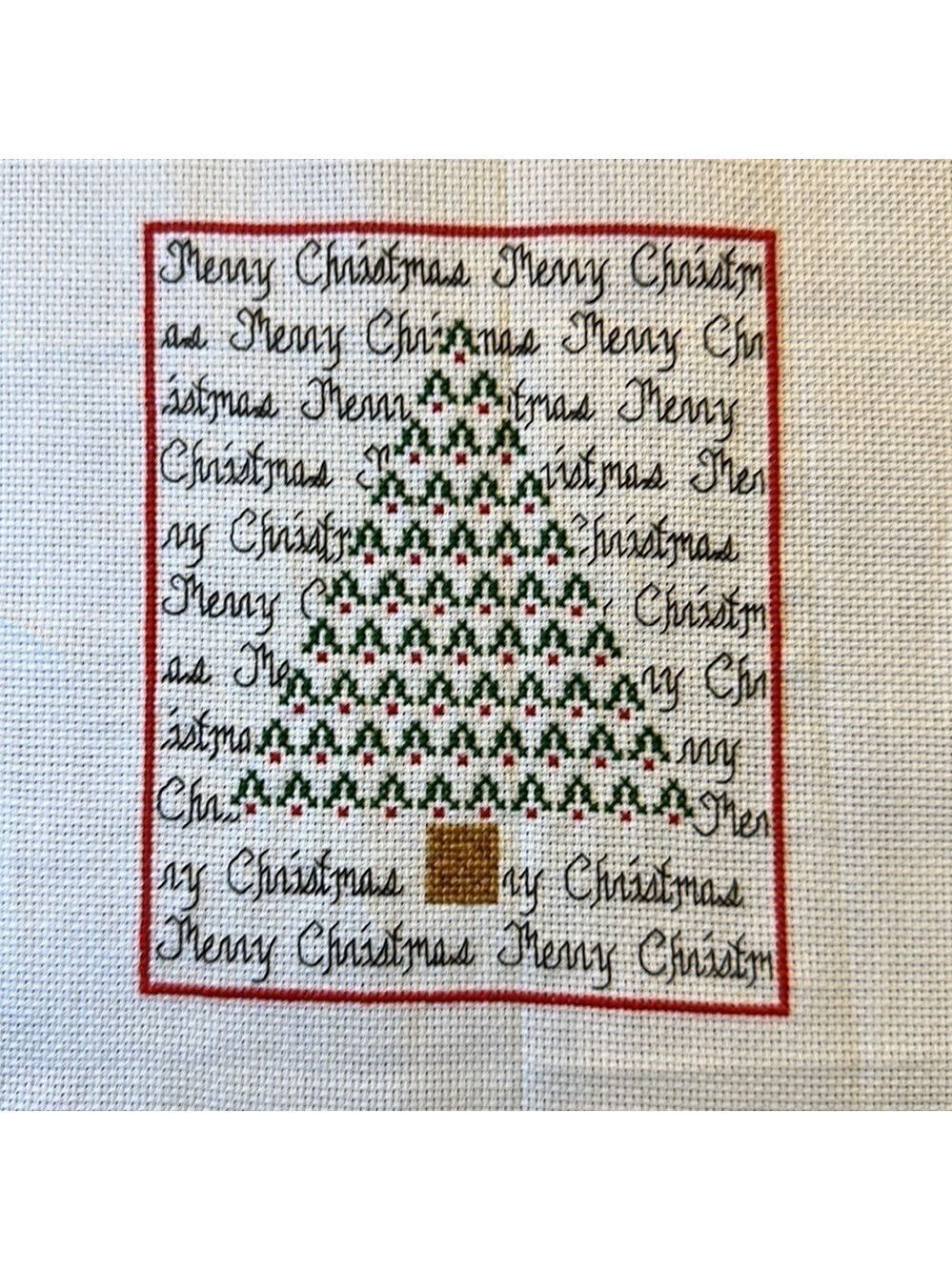 Vintage Christmas Tree + Merry Christmas Cross Stitch Completed needlework panel